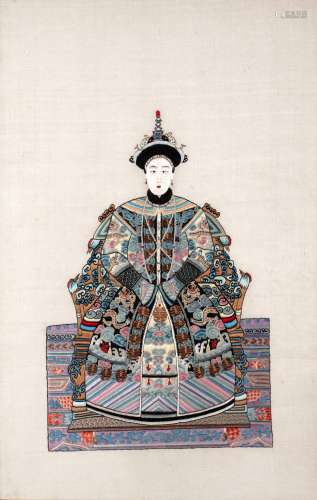Peking knot embroidery of the Empress Dowager Chinese depicted sitting down in her imperial robes,