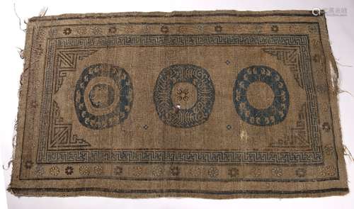 Khotan rug Chinese with three central roundels, 210cm x 126cm