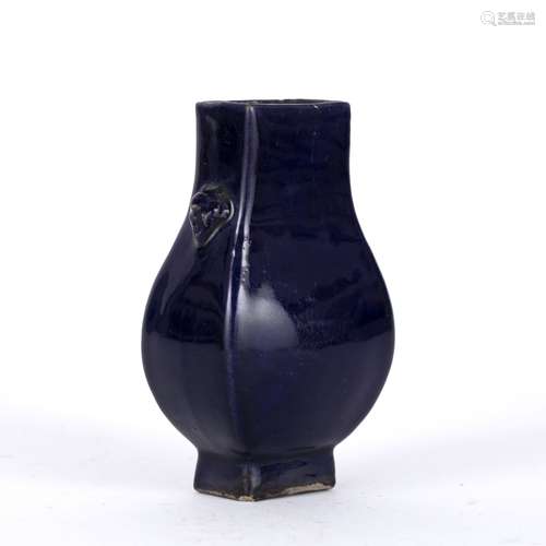 Miniature monochrome Hu form vase Chinese, 19th Century decorated with a mazarine blue glaze, mock