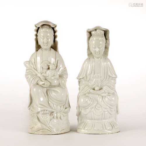 Blanc de chine Dehua moulded figure of a standing Guanyin Chinese, 19th Century and another similar,