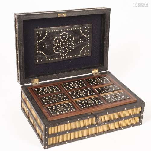 Porcupine quill box Indian, late 19th Century with fitted compartments to the interior, 28cm across,
