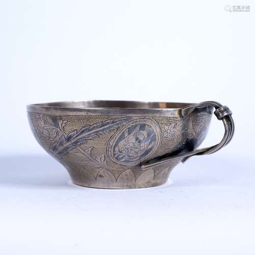 Ottoman white metal cup Turkish, 19th/20th Century with foliate splays with bands of flowers, 15cm