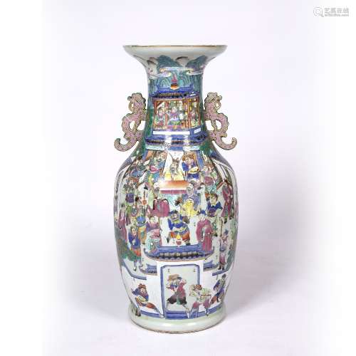 Large Canton vase Chinese, 19th Century enamel painted to the body depicting an emperor with his
