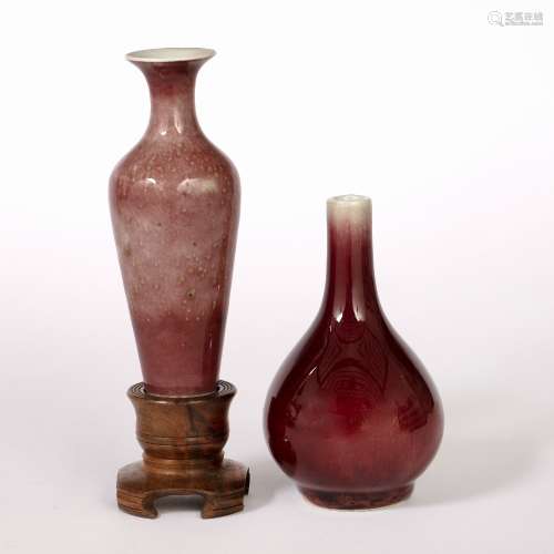 Sang de boeuf small bottle vase Chinese, 19th Century 13cm high and a Chinese tapering plum