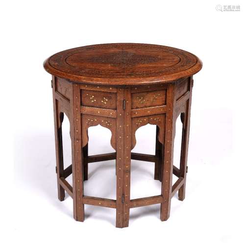 Oval brass inlaid occasional table Indian, circa 1900/1920 with foliate designs, 51cm x 40cm x