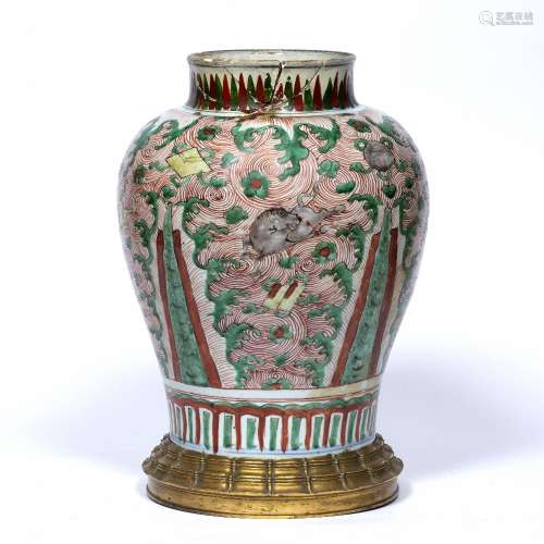 Polychrome vase Chinese, late 17th/18th Century painted with bats, horses and other auspicious