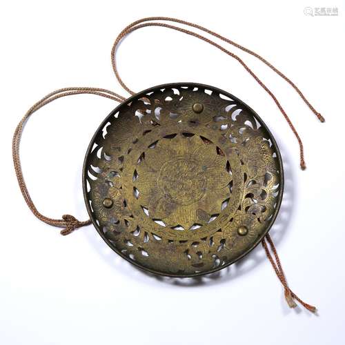 Gilt bronze openwork keko tray Japanese, Edo period decorated with centre lotus and other lotus