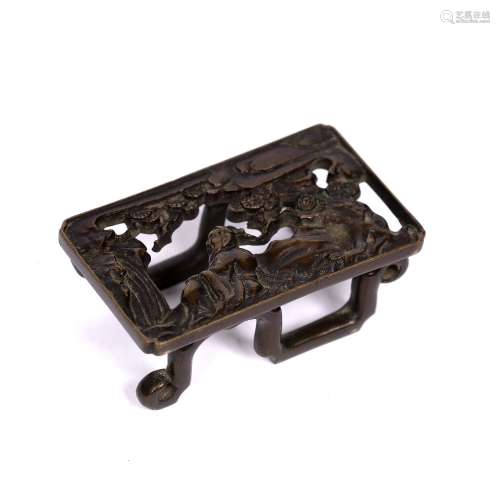 Miniature bronze brush rest Chinese, late Jiaqing (1796-1820) cast as a rectangular table