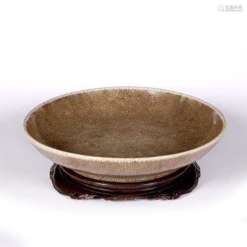 Porcelain saucer dish Chinese,18th Century Song dynasty style with ge-type brownish celadon