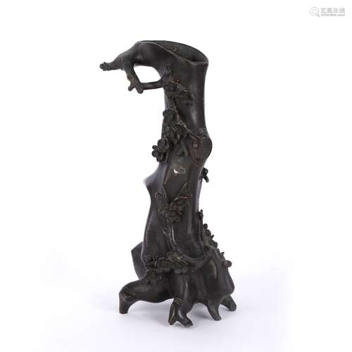 Bronze model of a tree Chinese with stylised flowers and branches, 33cm high