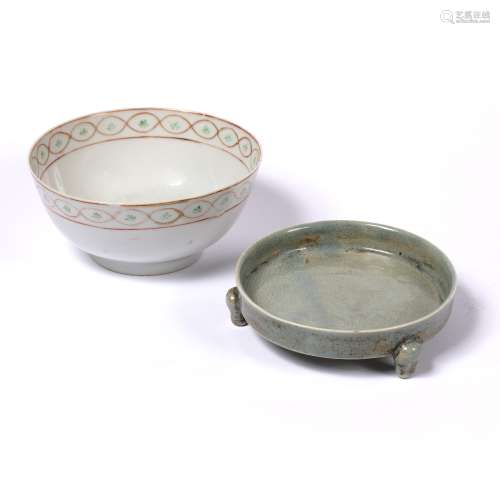 Porcelain sweetmeat dish Chinese, Qianlong of circular form and greenish celadon-type glaze, with