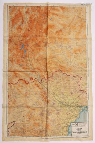 M19 44M Double sided Escape and Evade WWII silk map of part of China and French Indo China 94cm x