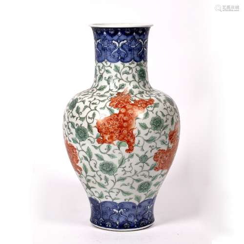 Polychrome decorated baluster vase Chinese, 19th Century with decoration to the centre depicting six