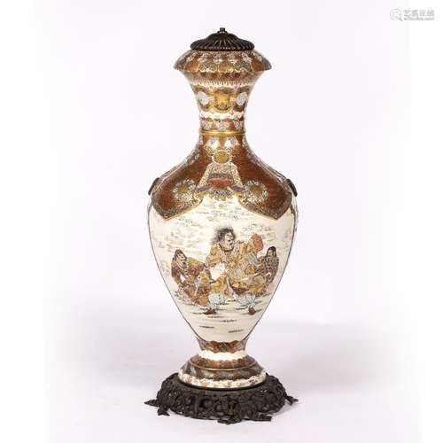 Large Satsuma vase Japanese, 19th Century fitted as a table lamp, the vase well decorated with