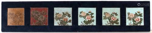 Panel of six square metal and enamel plaques Japanese, late Meiji each documenting the successive