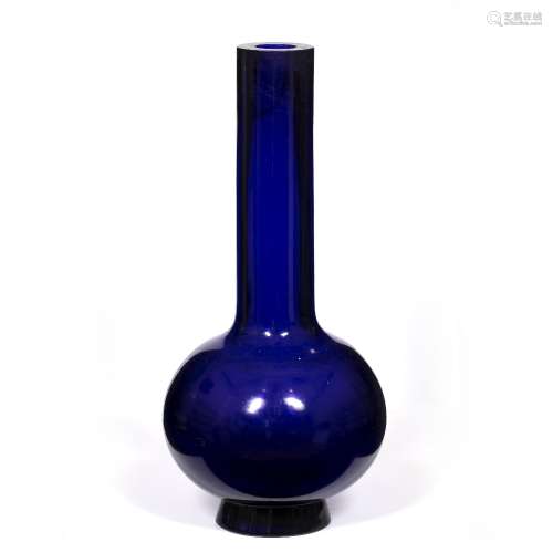 Large blue Peking bottle vase Chinese,19th Century the traditional shaped vase with incised four
