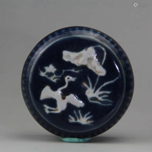 A Chinese Blue Ground White Glaze Flower and Bird Pattern Porcelain Box with Cover