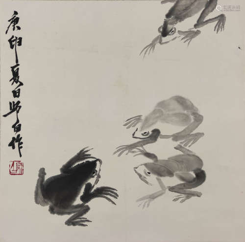 A Chinese Frog Painting, Lou Shibai Mark