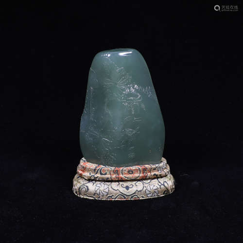 A Chinese Danton Green Marble Carved Ornament