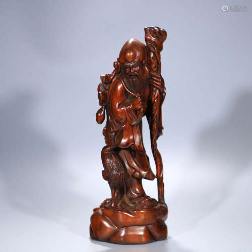 A Chinese Rosewood Carved Statue of The God of Longevity