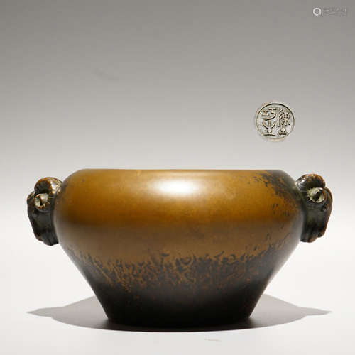 A Chinese Alms Bowl Shaped Bronze Incense Burner