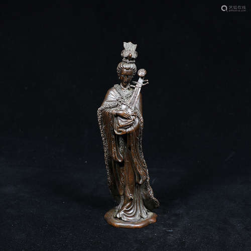 A Chinese Copper Figure Wang Zhaojun Statue Ornament