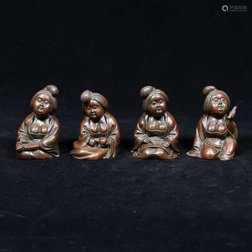 4PCS Chinese Bronze Figures Ornaments