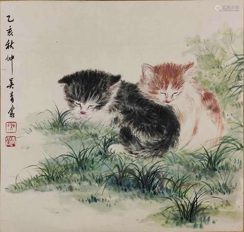 A Chinese Cats Painting, Wu Qingxia Mark