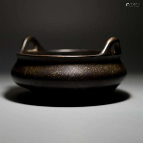 A Chinese Double Ears Copper Incense Burner