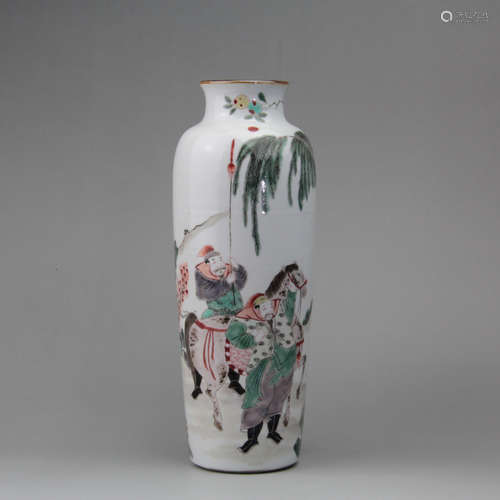 A Chinese Famille Verte Figure Painted Porcelain Tube Vase