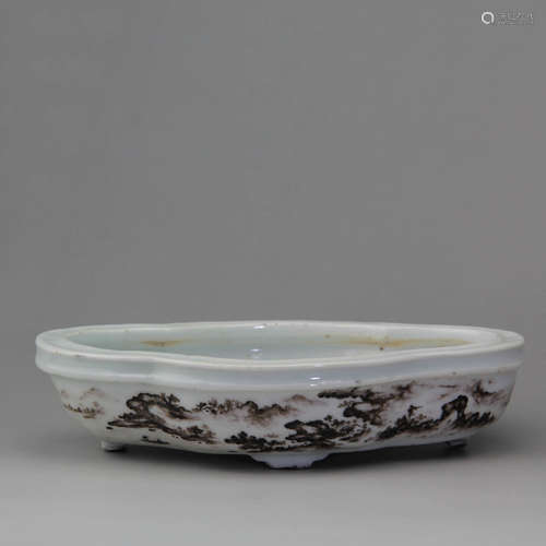 A Chinese Grisaille Landscape Pattern Porcelain Basin