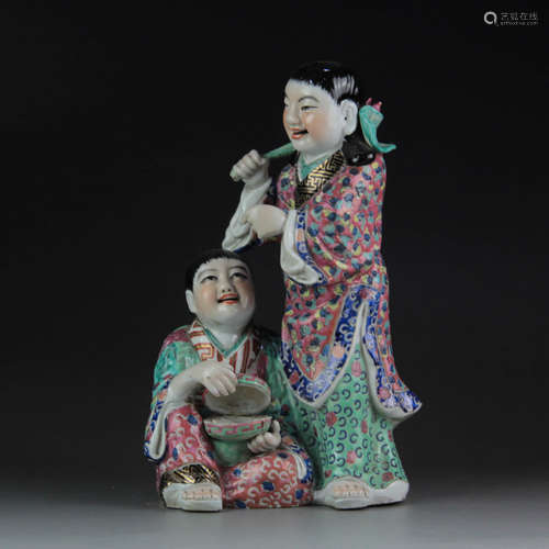 A Chinese Famille Rose Porcelain Immortal Statue Ornament