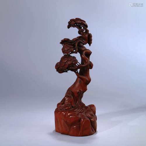 A Chinese Boxwood Carved Figure Pink Tree Ornament