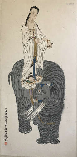 A Chinese Samantabhadra Bodhisattva Painting, Deng Fen Mark