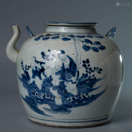 A Chinese Blue and White Figure Painted Porcelain Tea Pot