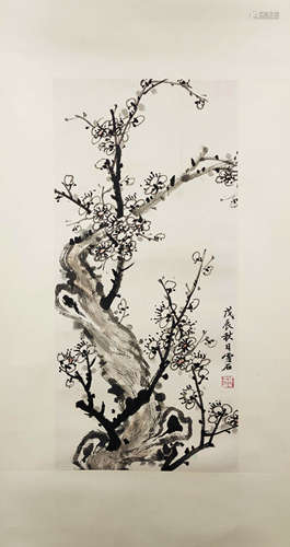 A Chinese Plum Blossom Painting, Bai Xueshi Mark