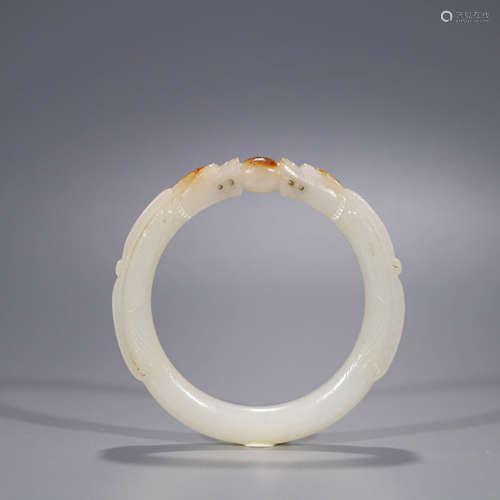 A Chinese White Hetian Jade Carved Bracelet