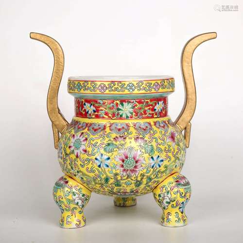 A Chinese Famille Rose Floral Porcelain Incense Burner