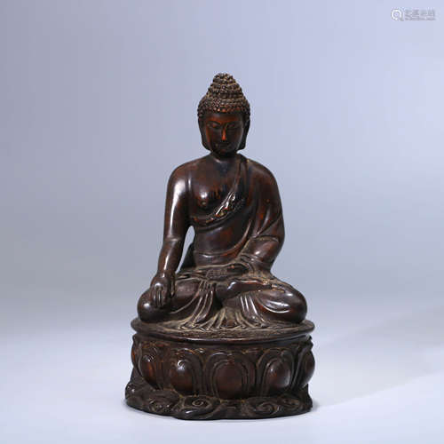 A Chinese Red Sandalwood Carved Statue of Sakyamuni