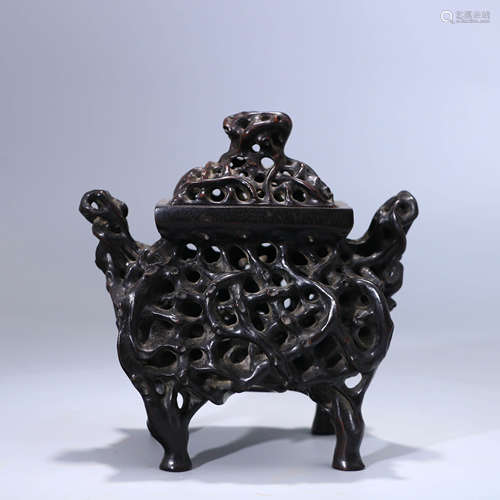 A Chinese Red Sandalwood Piercing Incense Burner