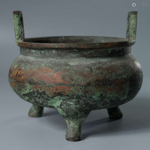 A Chinese Double Ears Three-legged Bronze Incense Burner