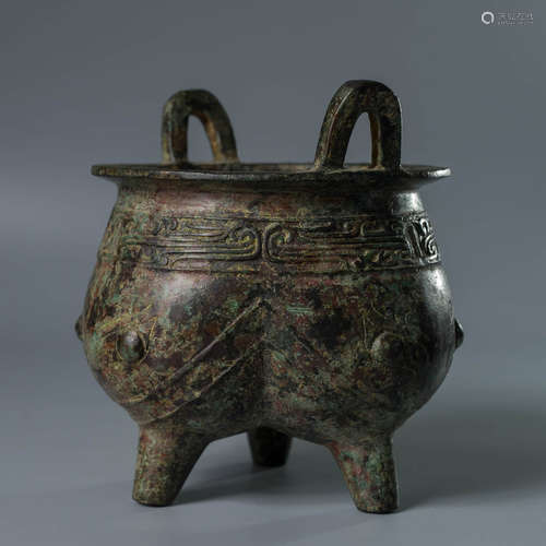 A Chinese Dragon Pattern Bronze Double Ears Incense Burner