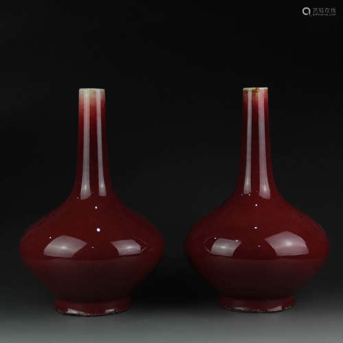 A Pair of Chinese Altar Red Glaze Porcelain Flask