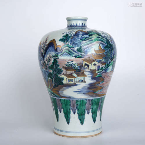 A Chinese Gild Landscape Porcelain Plum Bottle