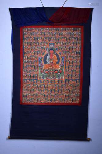 A Chinese Amitayus Buddha Pure Land Thang-ga Painting