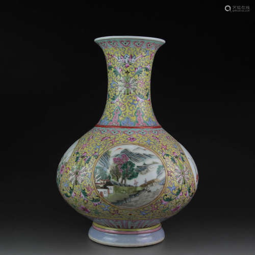 A Chinese Famille Rose Landscape Pattern Porcelain Vase