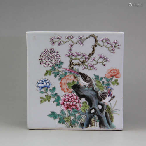 A Chinese Flower and Bird Pattern Porcelain Rectangle Brush Pot