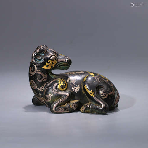 A Chinese Gold and Silver Inlaying Copper Sheep Ornament