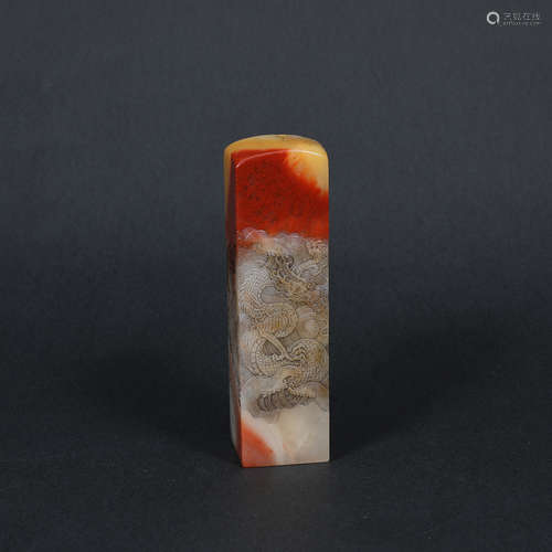 A Chinese Shoushan Stone Carved Tricolour Dragon&phoenix Pattern Seal