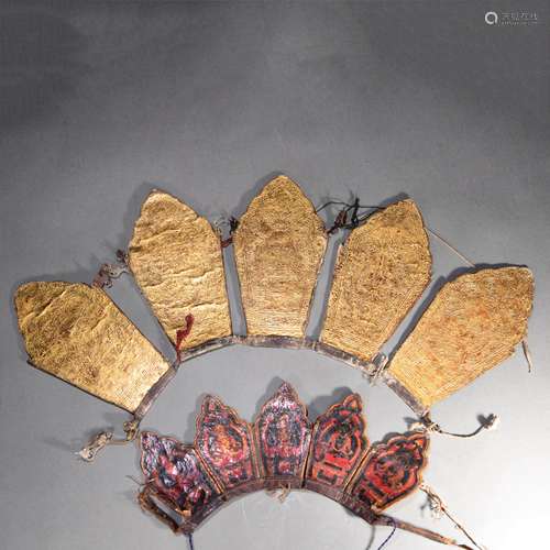 A Pair of Chinese Leather Buddhist Crown